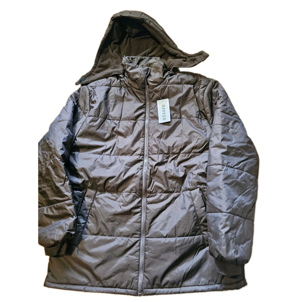 REVESS Fleece Lined Stripe Quilt Coat W/ Detachable Hood Womans Brown Xl